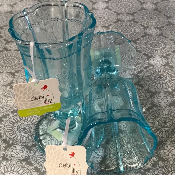 4x Debi Lilly Blue Crystal Goblet Vase / Glass - Picture 7 of 9